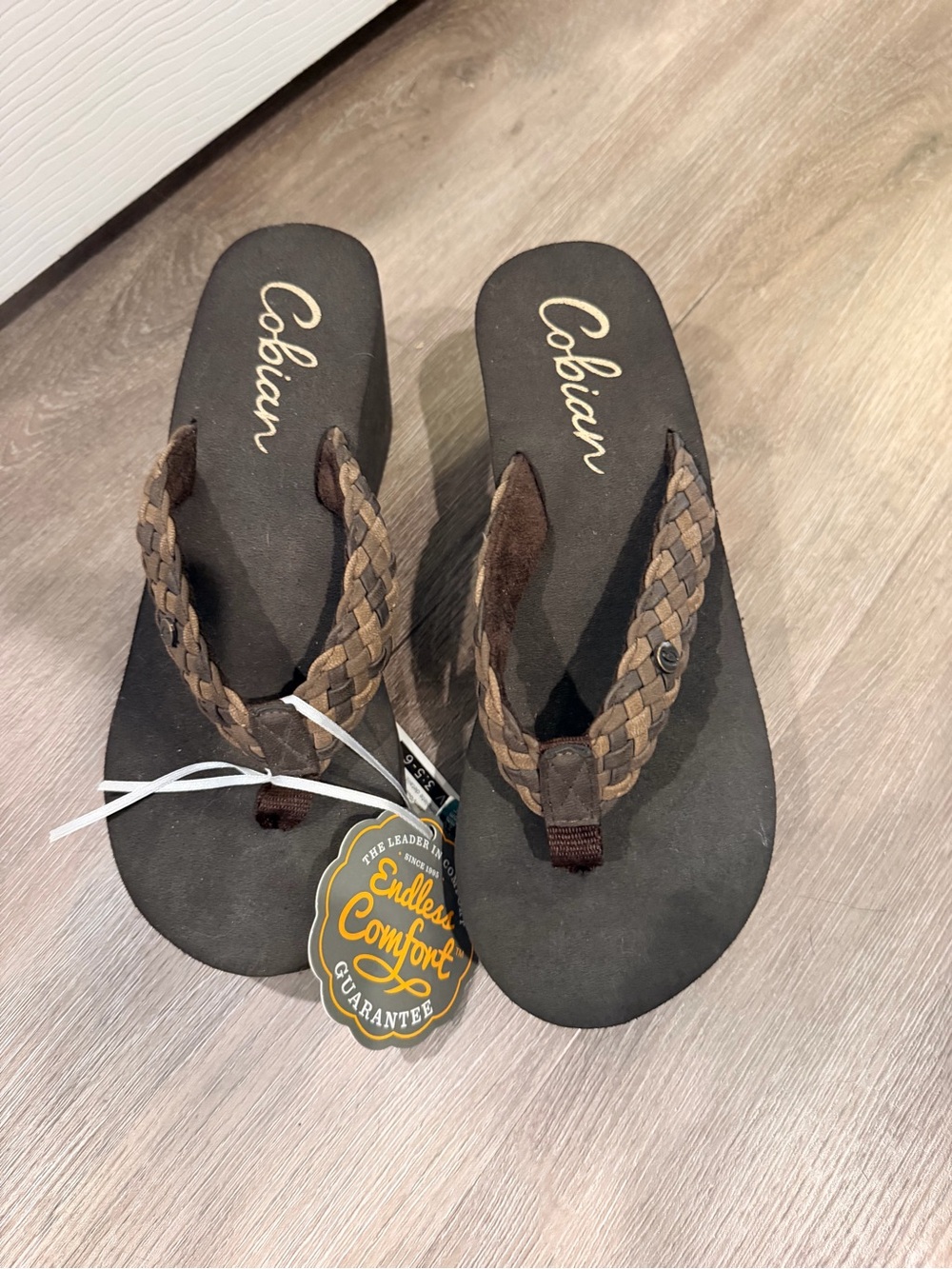 Cobian Brown Braided Thong Sandals with Black Footbed